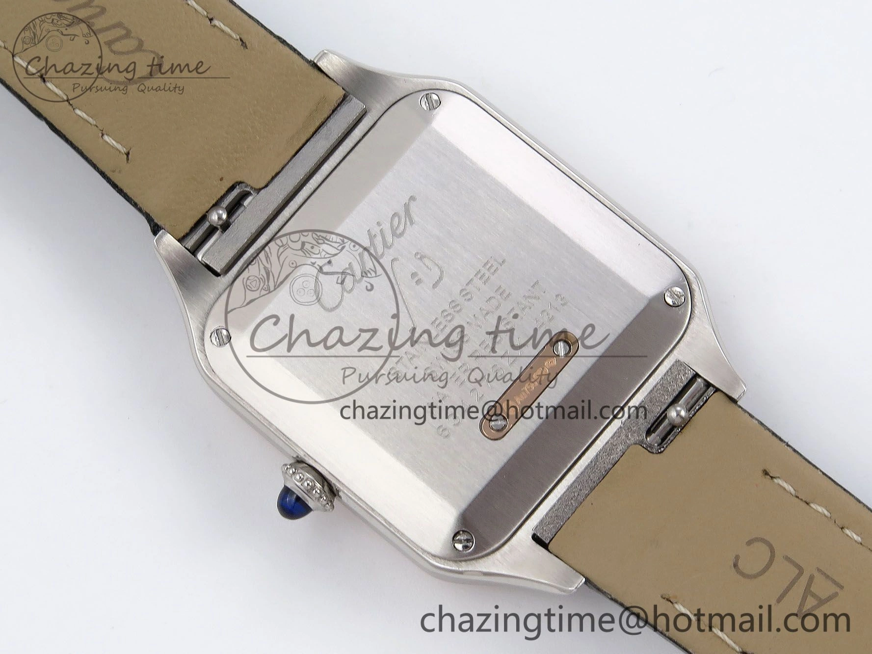 Santos Dumont 27.5mm SS RG AF 1:1 Best Edition Silver Dial on Black Leather Strap A157