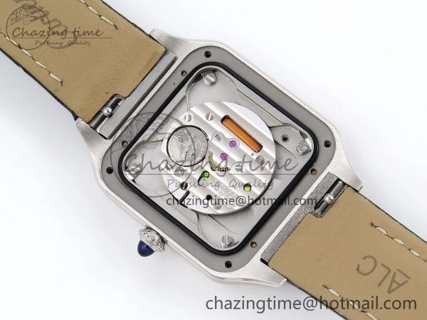 Santos Dumont 27.5mm SS RG AF 1:1 Best Edition Silver Dial on Black Leather Strap A157