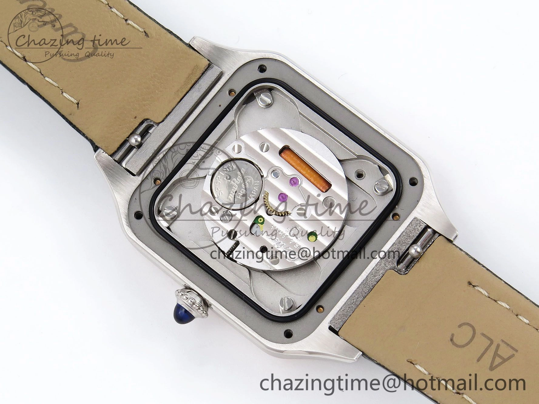 Santos Dumont 27.5mm SS RG AF 1:1 Best Edition Silver Dial on Black Leather Strap A157