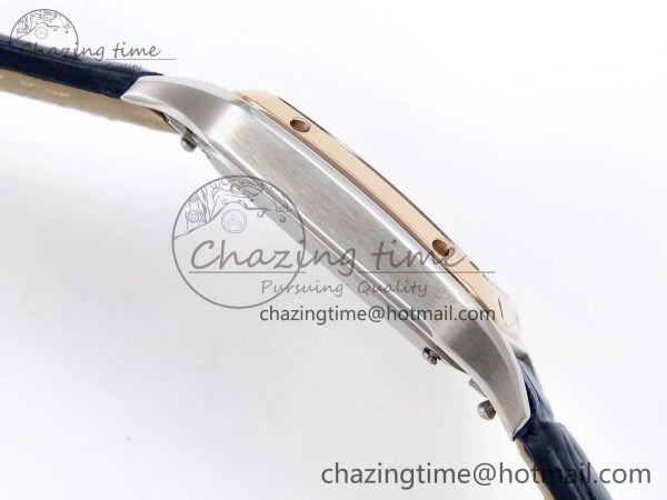 Santos Dumont 27.5mm SS RG AF 1:1 Best Edition Silver Dial on Blue Croco Strap A157
