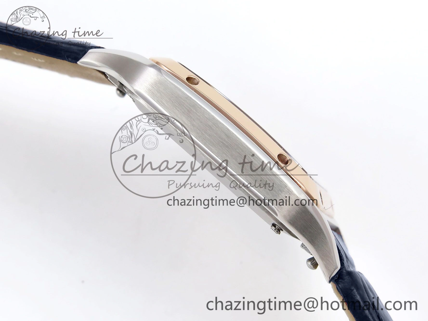 Santos Dumont 27.5mm SS RG AF 1:1 Best Edition Silver Dial on Blue Croco Strap A157