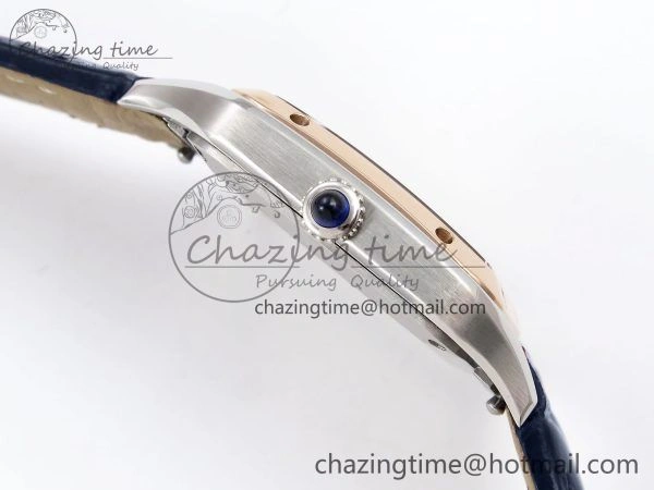 Santos Dumont 27.5mm SS RG AF 1:1 Best Edition Silver Dial on Blue Croco Strap A157
