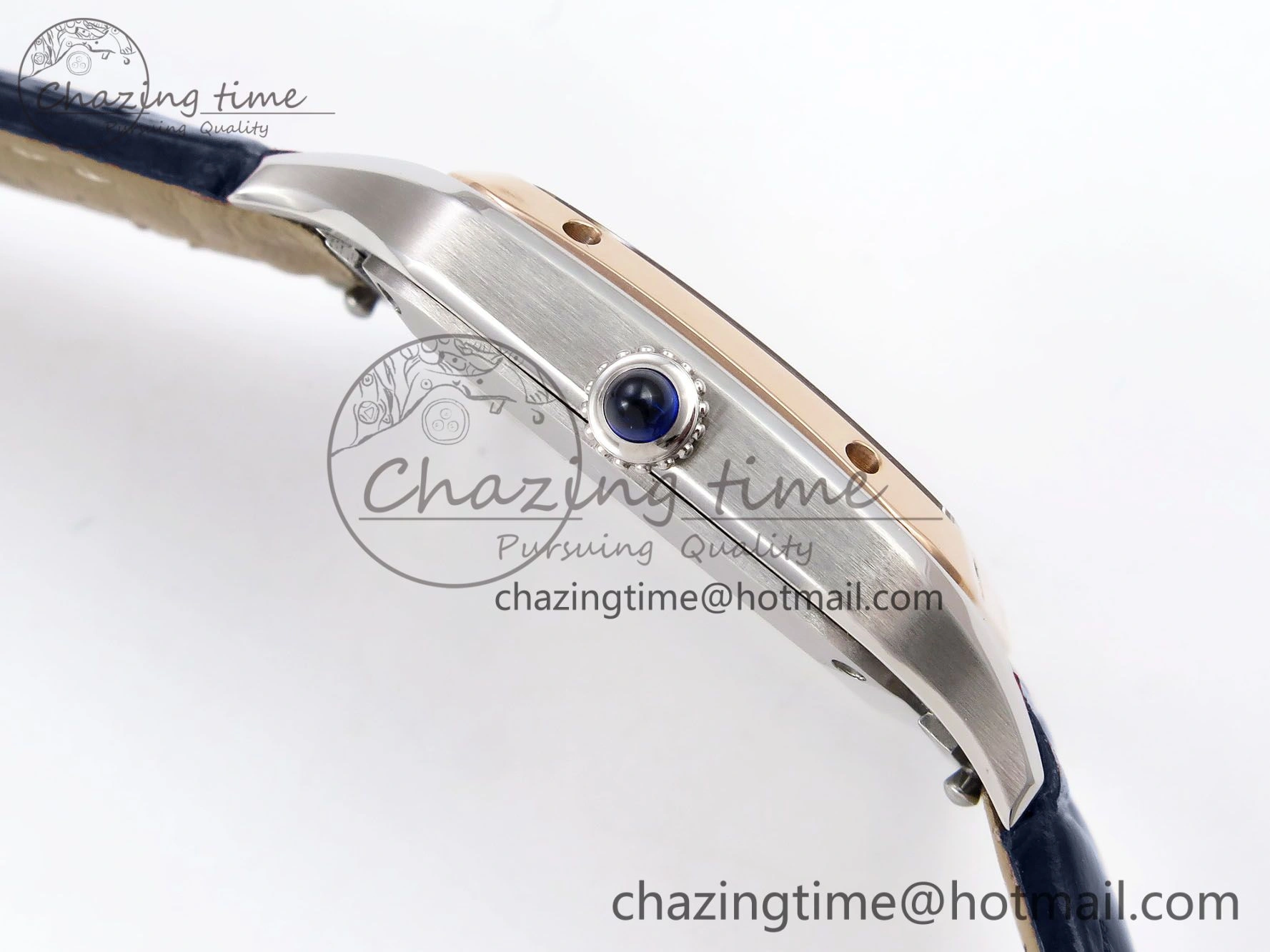 Santos Dumont 27.5mm SS RG AF 1:1 Best Edition Silver Dial on Blue Croco Strap A157