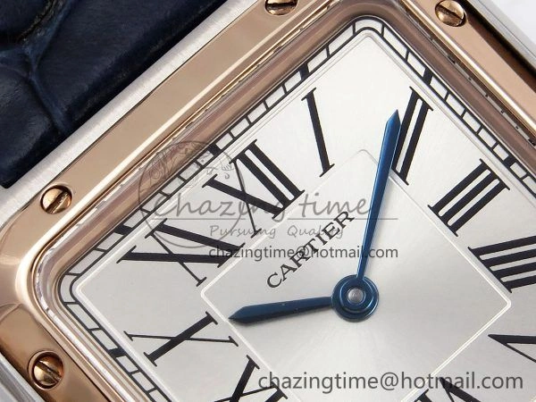 Santos Dumont 27.5mm SS RG AF 1:1 Best Edition Silver Dial on Blue Croco Strap A157