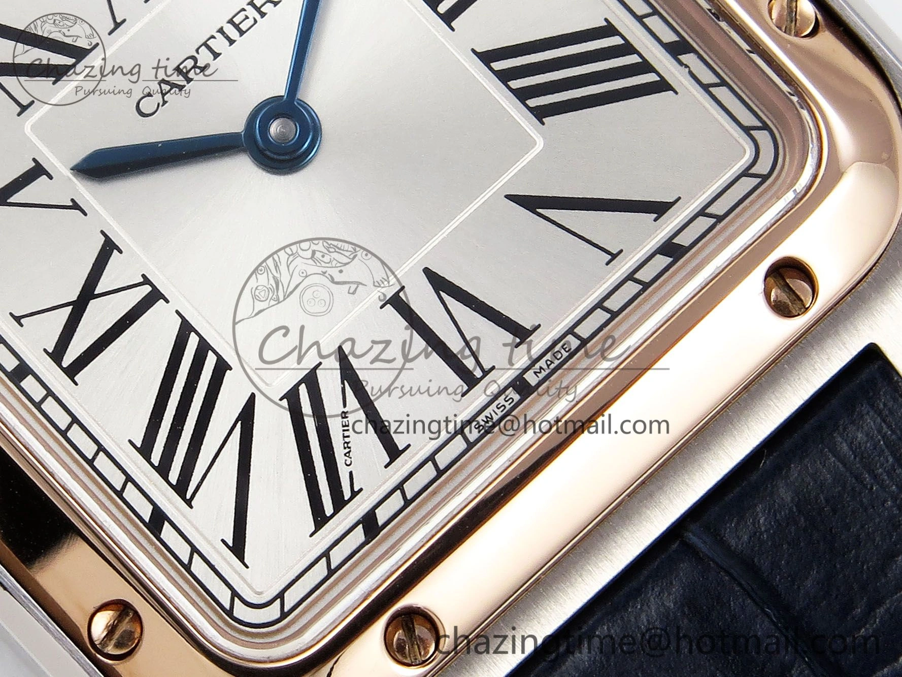 Santos Dumont 27.5mm SS RG AF 1:1 Best Edition Silver Dial on Blue Croco Strap A157