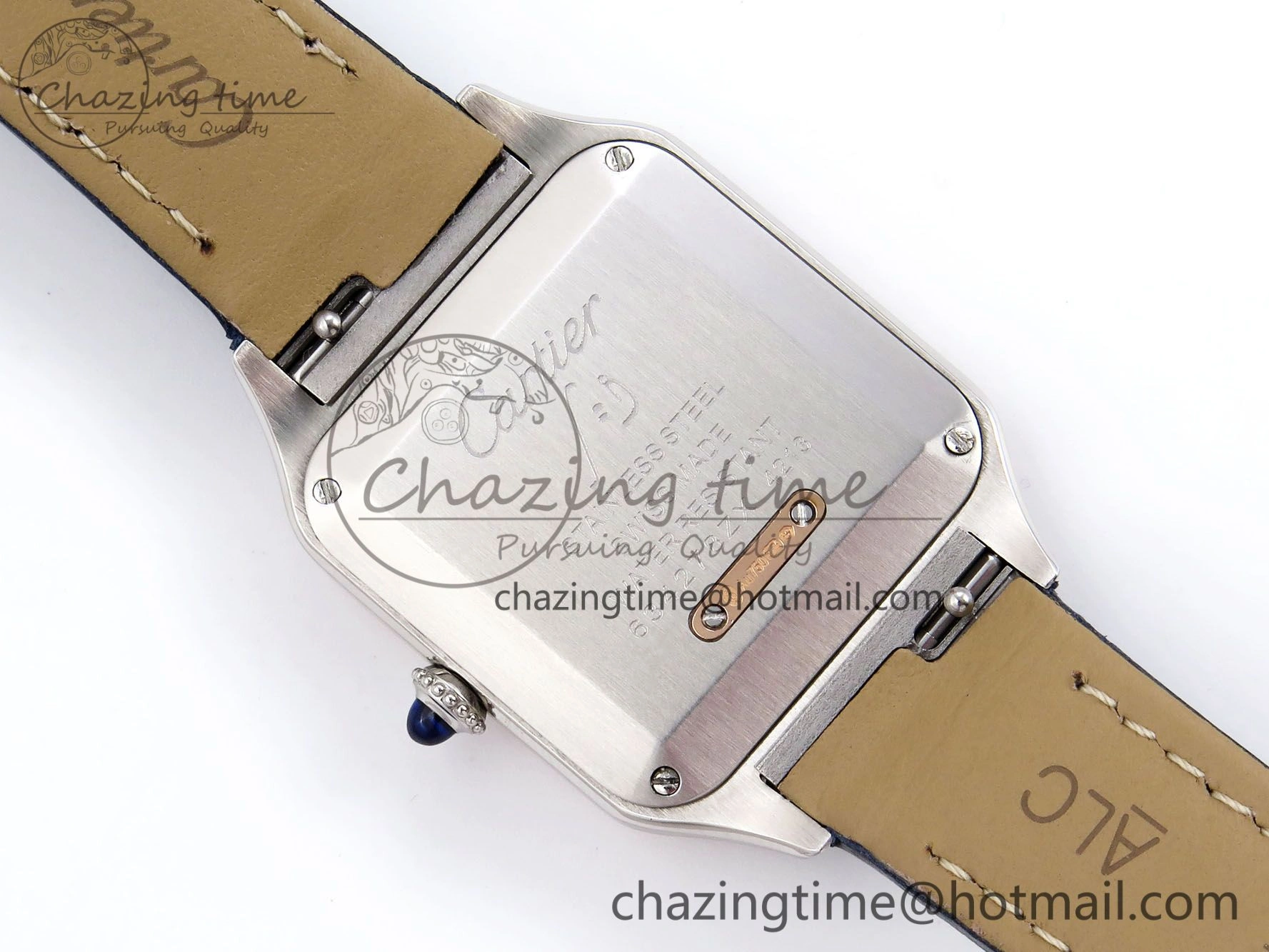 Santos Dumont 27.5mm SS RG AF 1:1 Best Edition Silver Dial on Blue Croco Strap A157