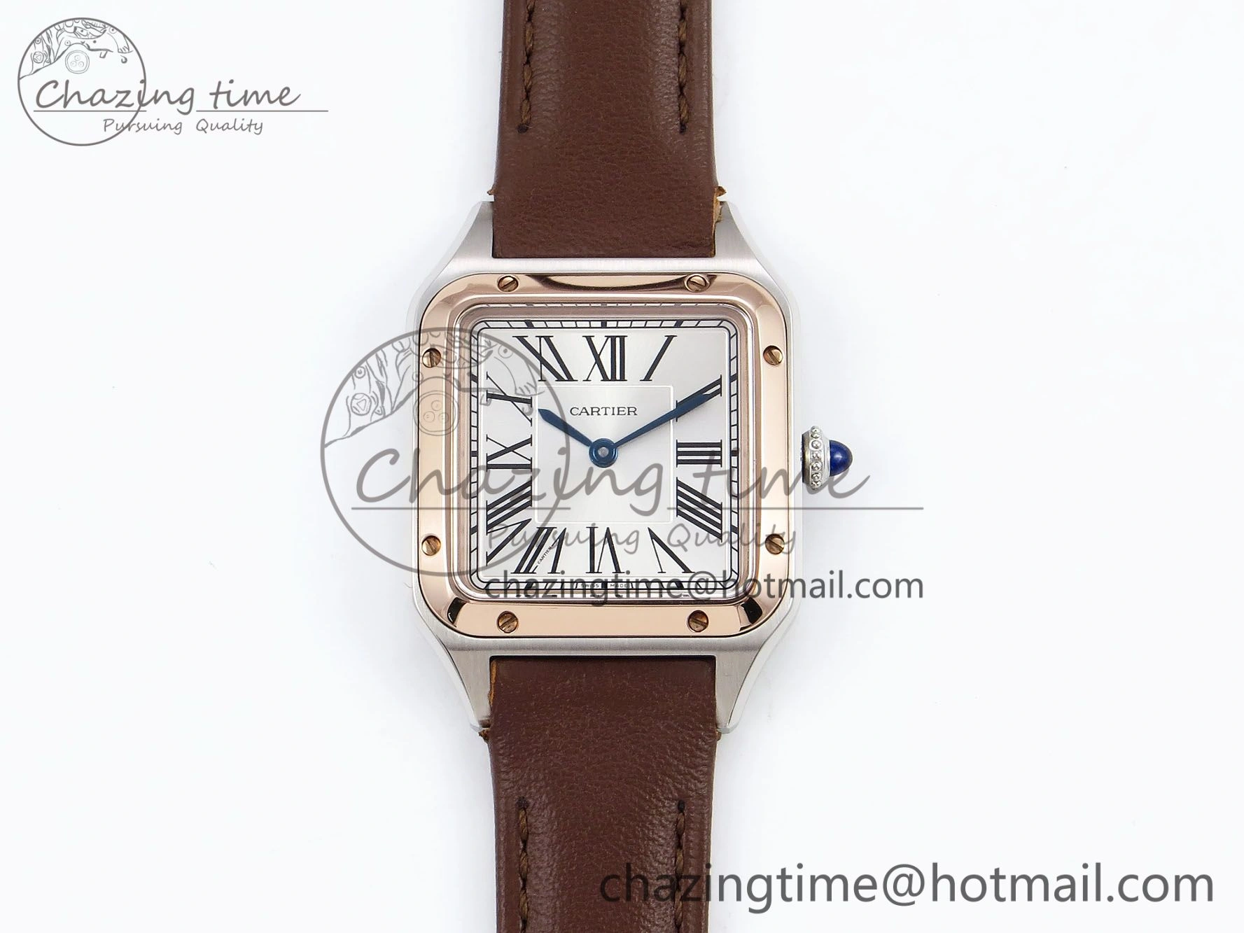 Santos Dumont 27.5mm SS RG AF 1:1 Best Edition Silver Dial on Brown Leather Strap A157