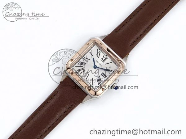 Santos Dumont 27.5mm SS RG AF 1:1 Best Edition Silver Dial on Brown Leather Strap A157