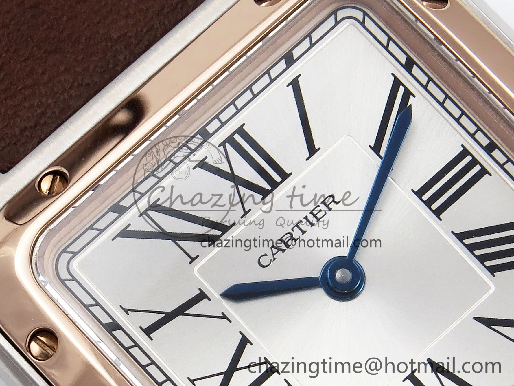 Santos Dumont 27.5mm SS RG AF 1:1 Best Edition Silver Dial on Brown Leather Strap A157