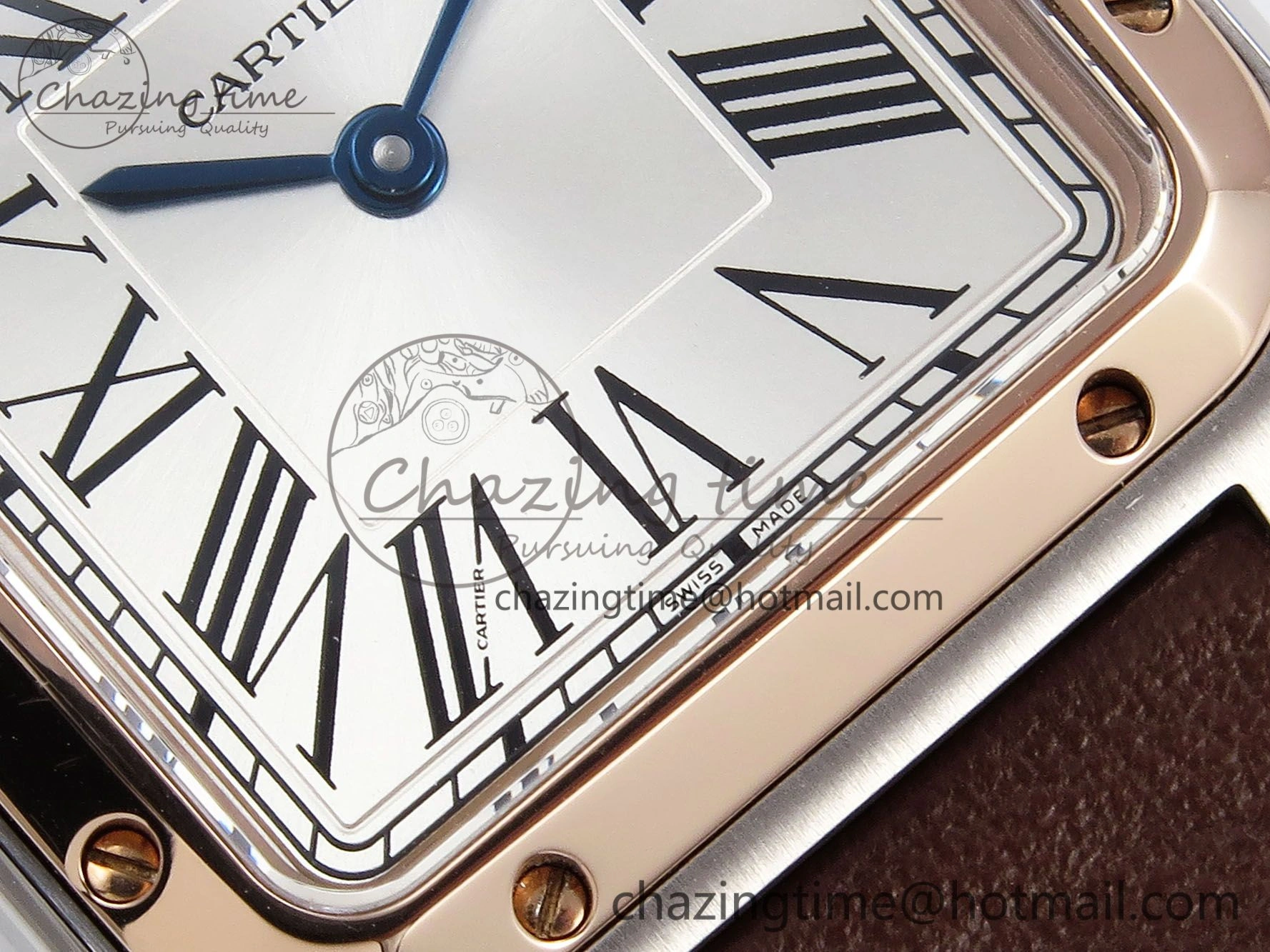 Santos Dumont 27.5mm SS RG AF 1:1 Best Edition Silver Dial on Brown Leather Strap A157
