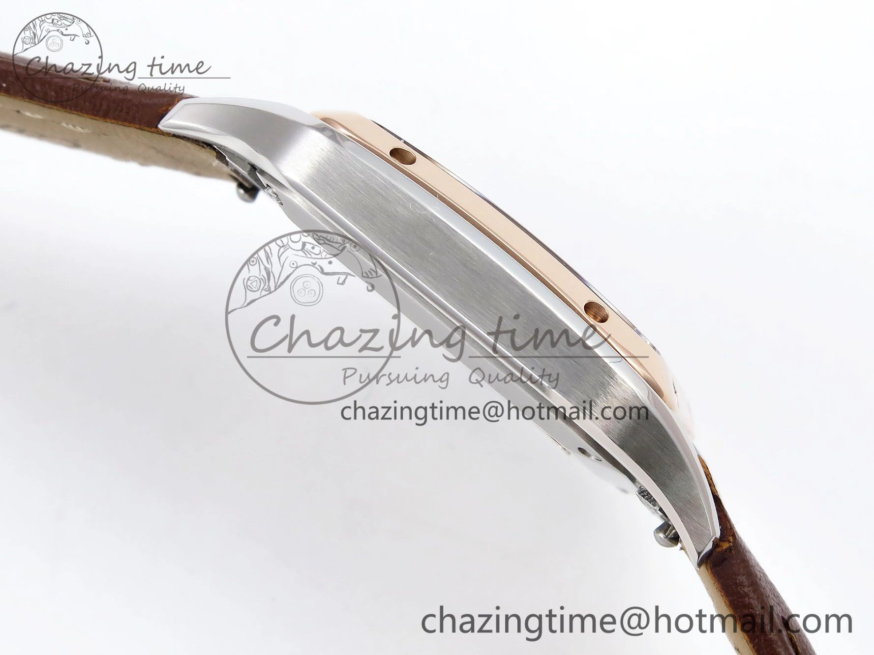 Santos Dumont 27.5mm SS RG AF 1:1 Best Edition Silver Dial on Brown Leather Strap A157