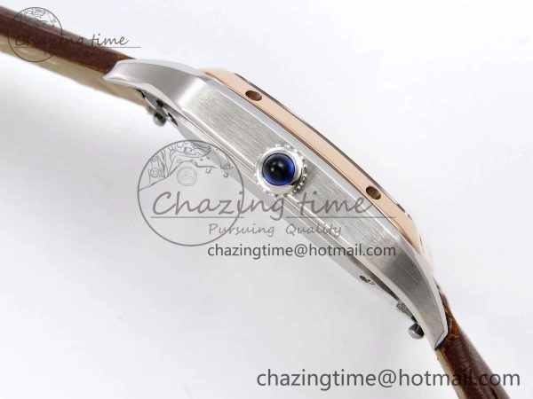 Santos Dumont 27.5mm SS RG AF 1:1 Best Edition Silver Dial on Brown Leather Strap A157