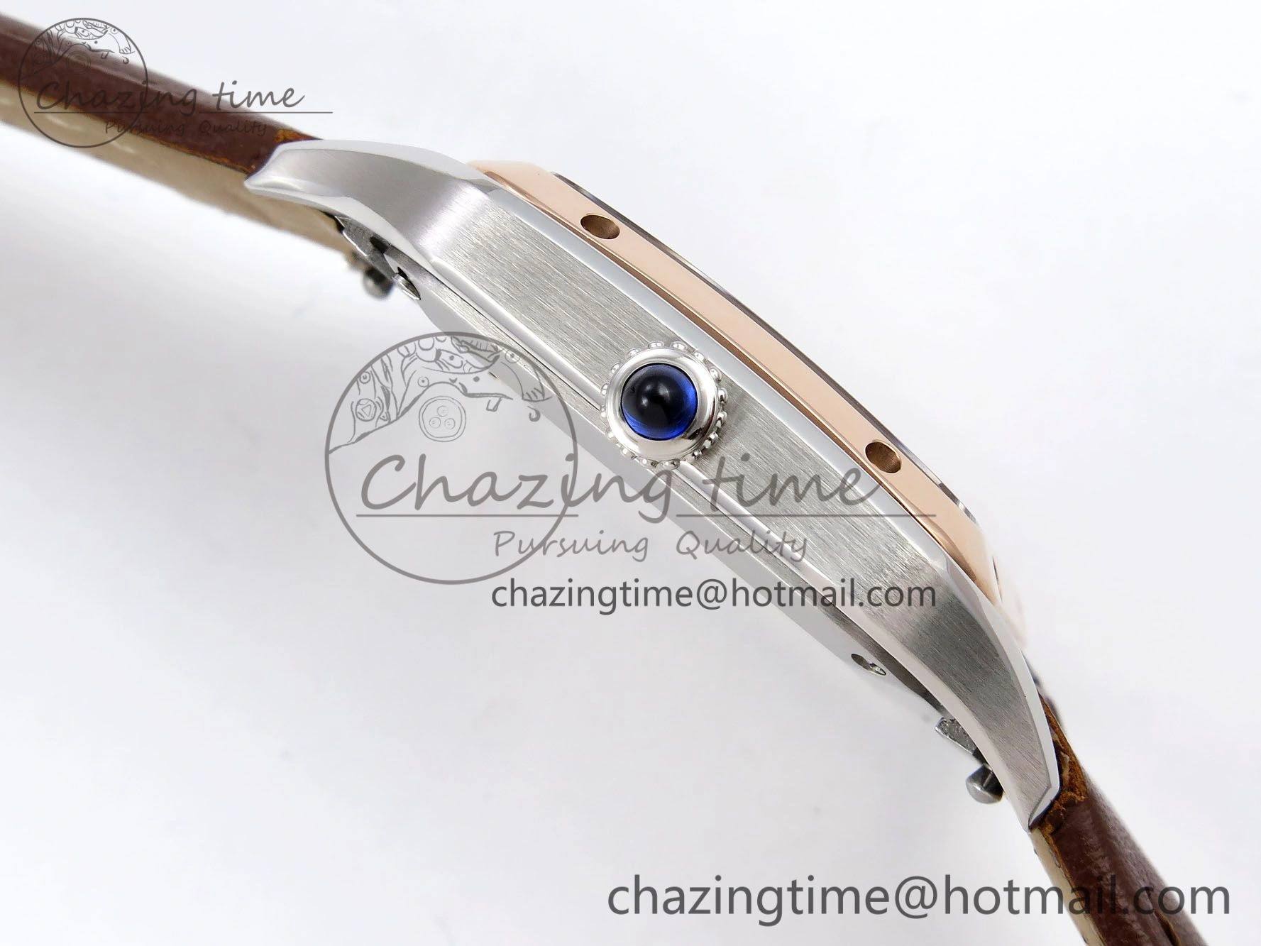 Santos Dumont 27.5mm SS RG AF 1:1 Best Edition Silver Dial on Brown Leather Strap A157