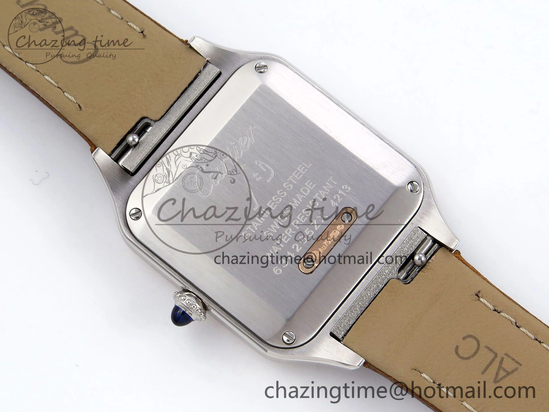Santos Dumont 27.5mm SS RG AF 1:1 Best Edition Silver Dial on Brown Leather Strap A157