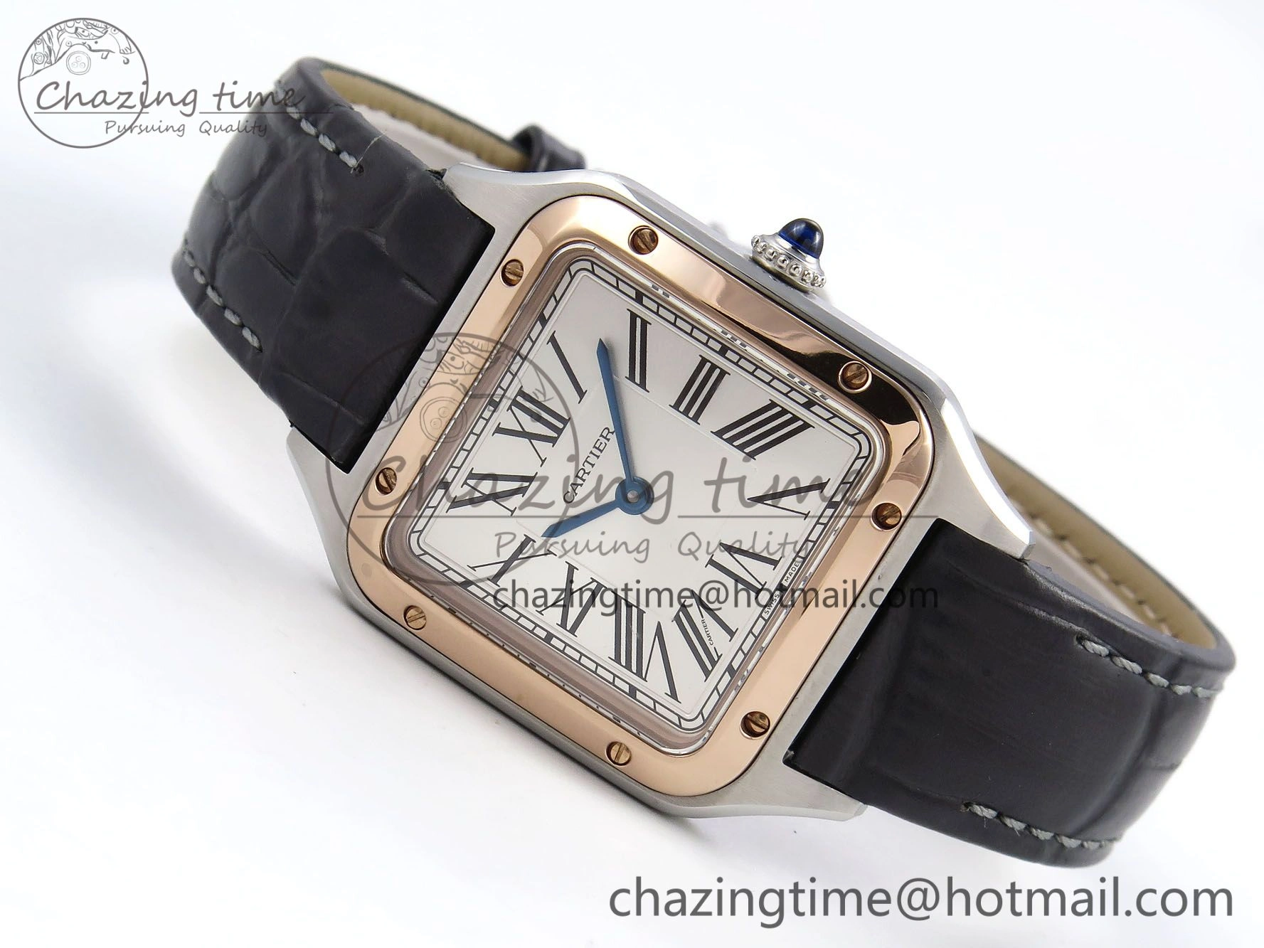 Santos Dumont 27.5mm SS RG AF 1:1 Best Edition Silver Dial on Gray Croco Strap A157