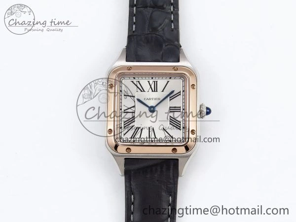 Santos Dumont 27.5mm SS RG AF 1:1 Best Edition Silver Dial on Gray Croco Strap A157