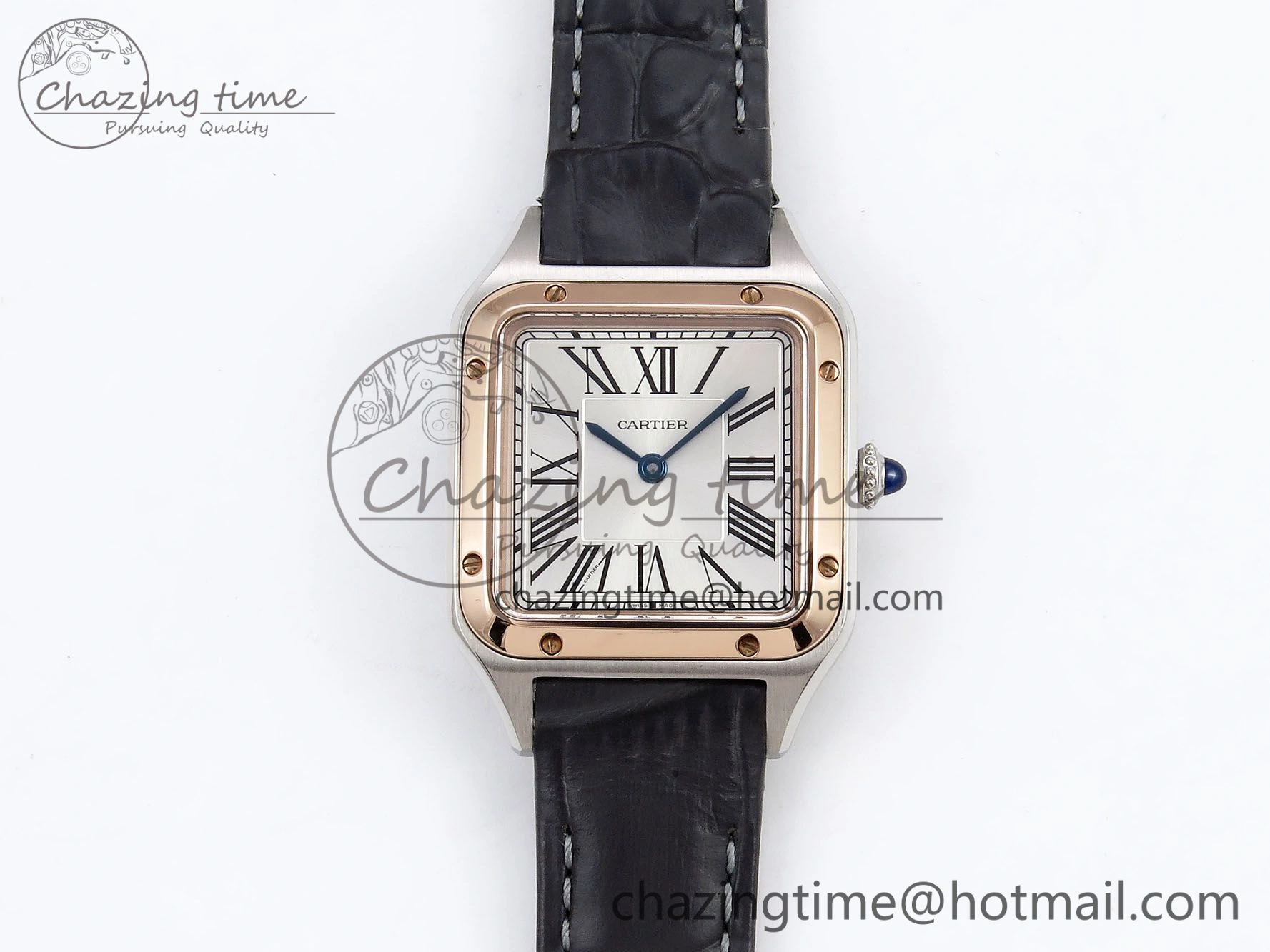 Santos Dumont 27.5mm SS RG AF 1:1 Best Edition Silver Dial on Gray Croco Strap A157