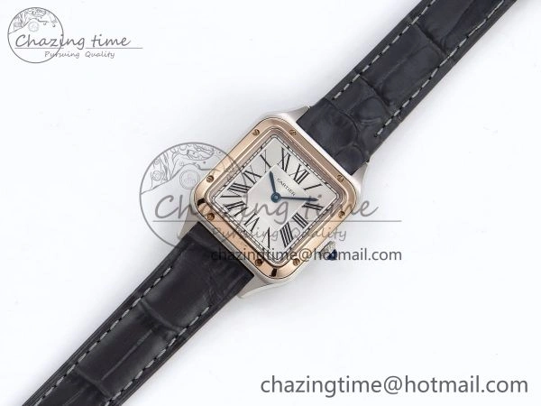 Santos Dumont 27.5mm SS RG AF 1:1 Best Edition Silver Dial on Gray Croco Strap A157