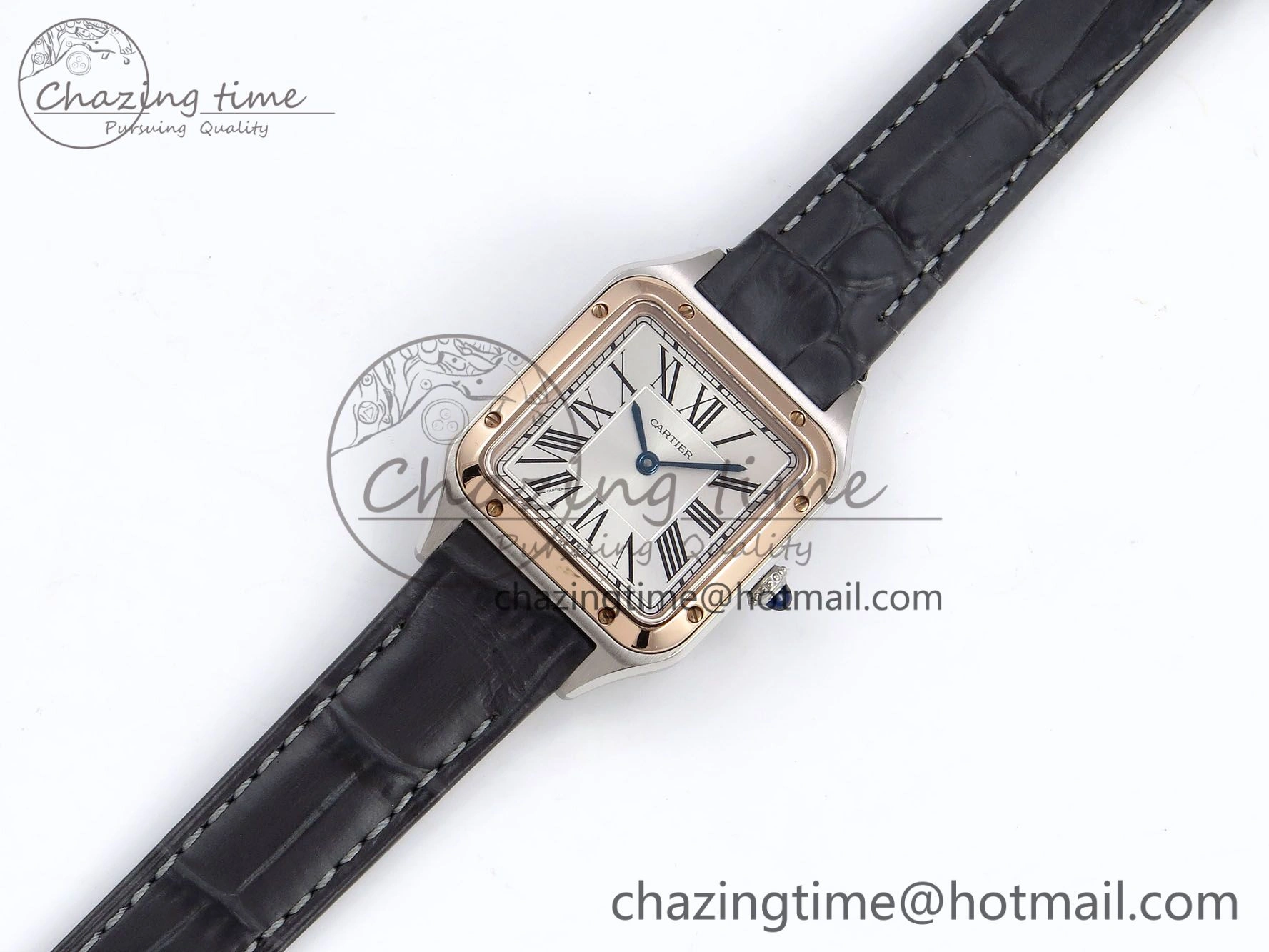 Santos Dumont 27.5mm SS RG AF 1:1 Best Edition Silver Dial on Gray Croco Strap A157