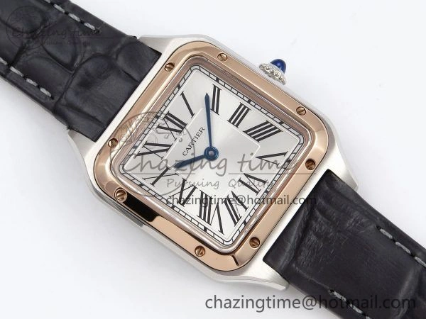 Santos Dumont 27.5mm SS RG AF 1:1 Best Edition Silver Dial on Gray Croco Strap A157