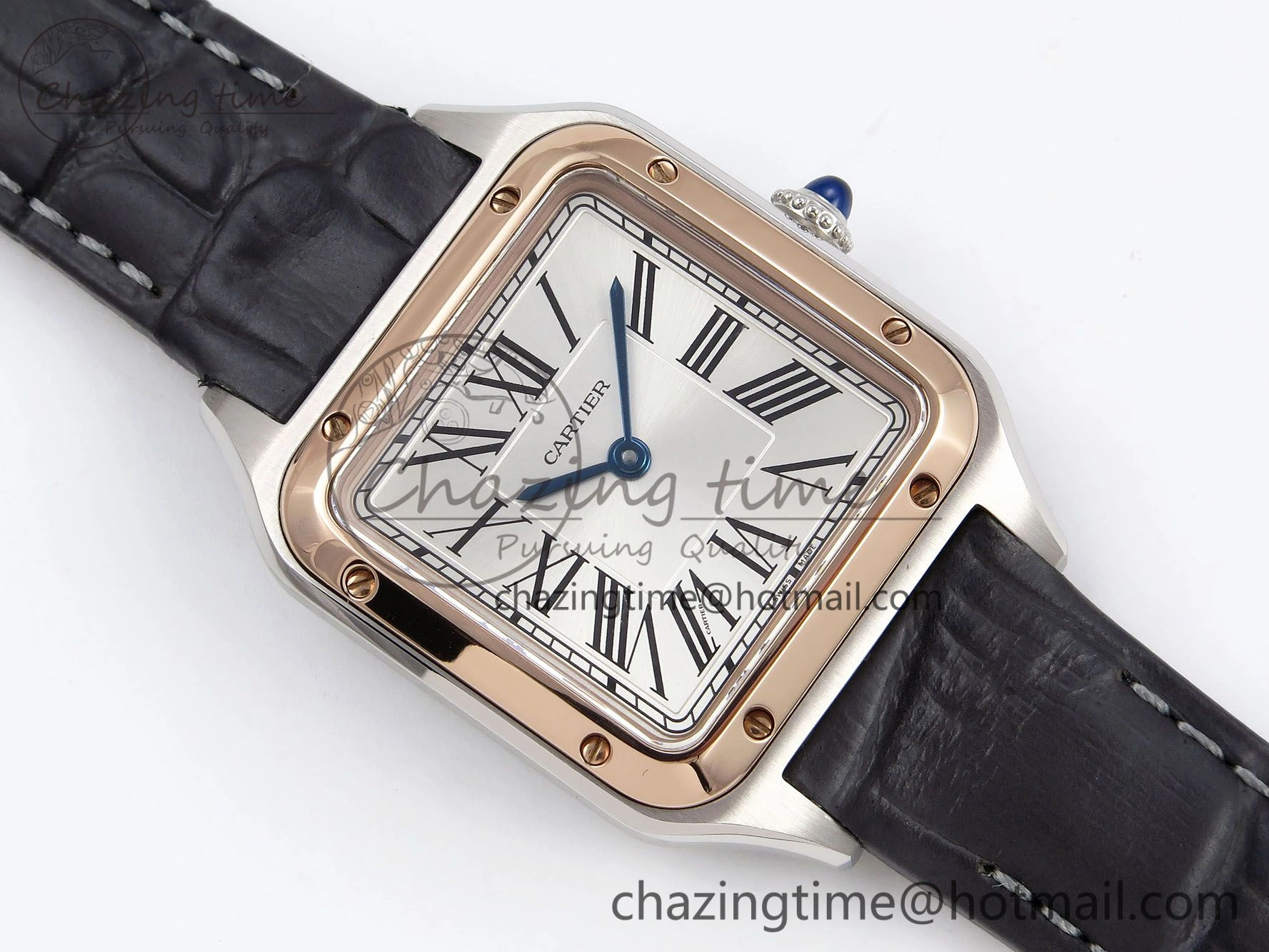 Santos Dumont 27.5mm SS RG AF 1:1 Best Edition Silver Dial on Gray Croco Strap A157