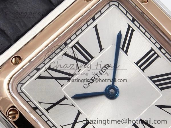 Santos Dumont 27.5mm SS RG AF 1:1 Best Edition Silver Dial on Gray Croco Strap A157