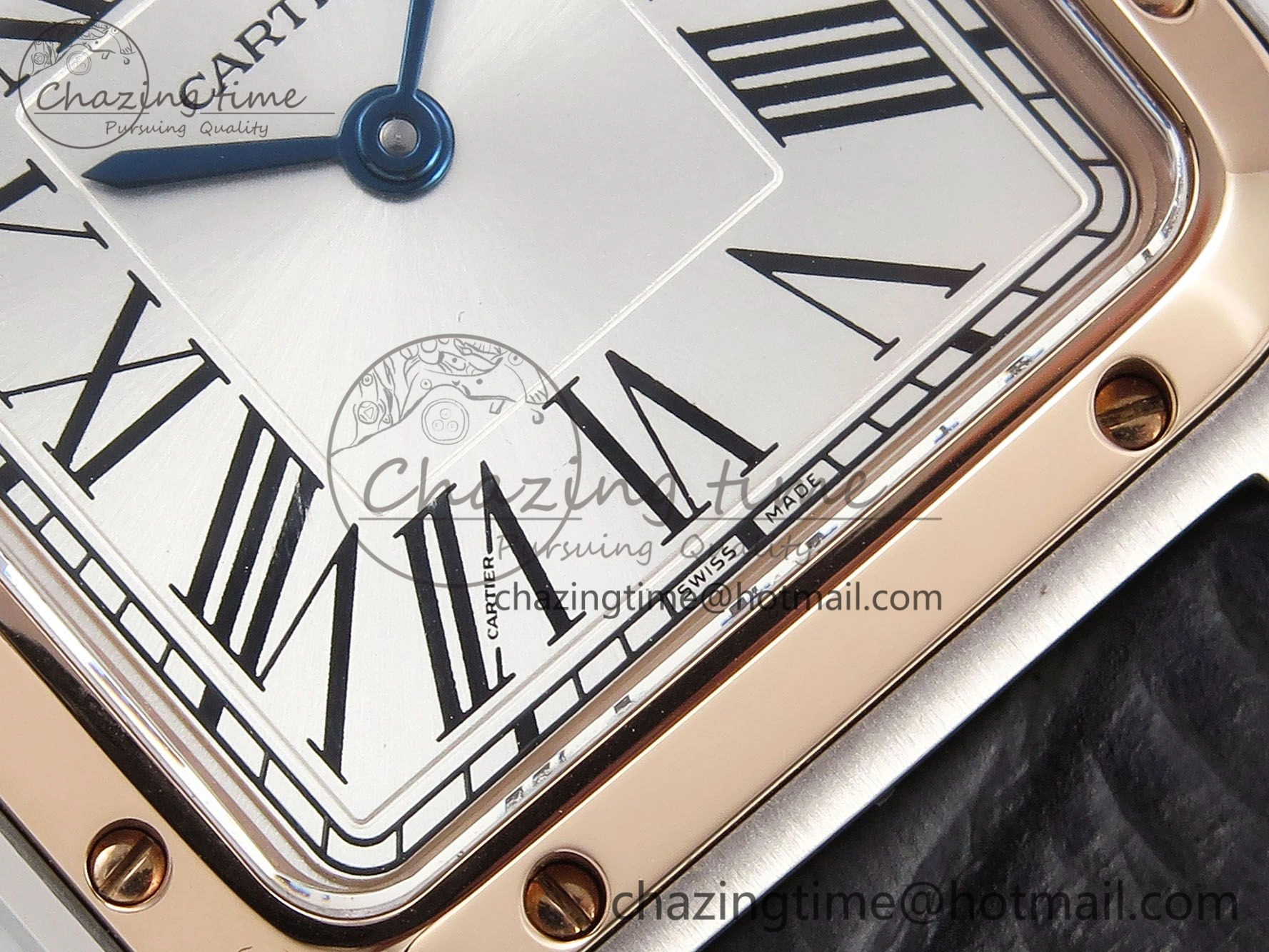 Santos Dumont 27.5mm SS RG AF 1:1 Best Edition Silver Dial on Gray Croco Strap A157