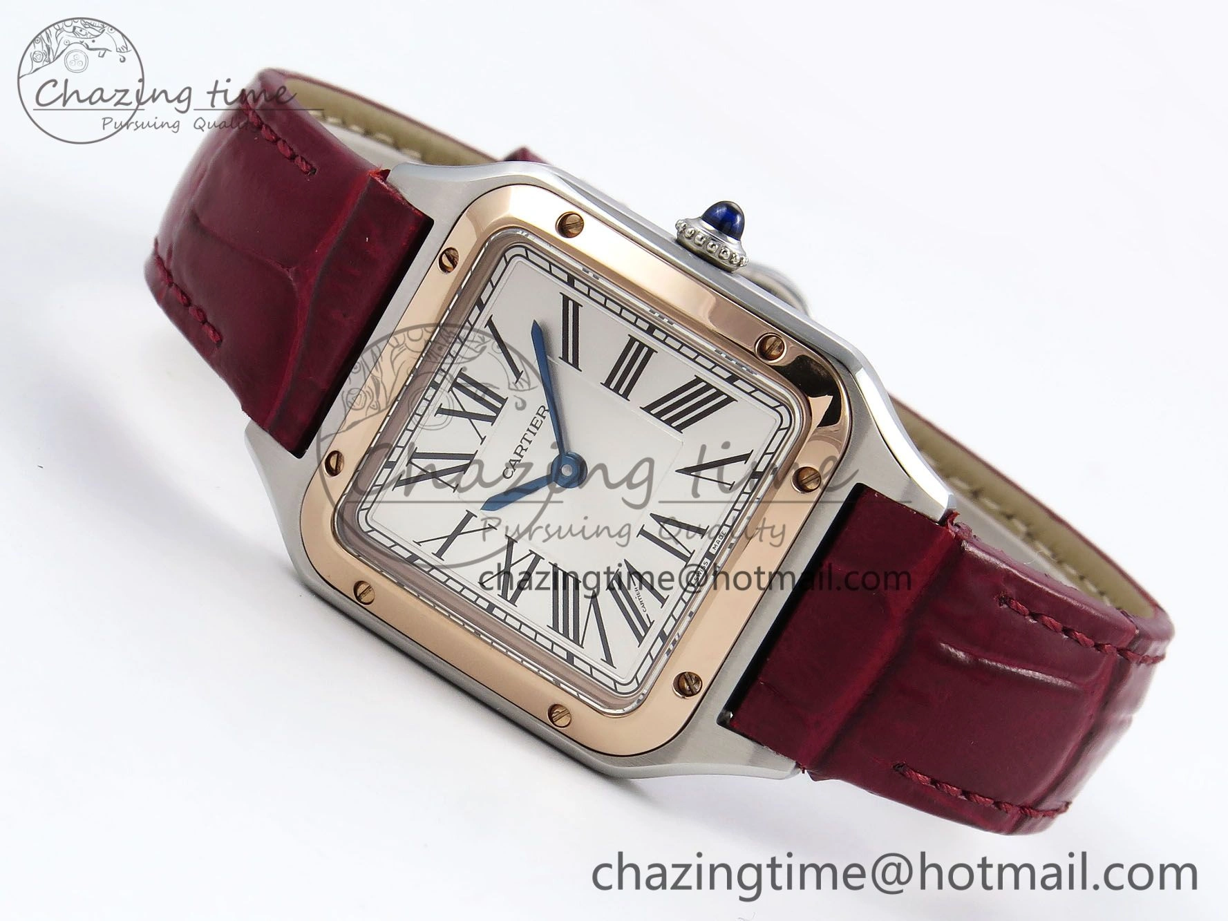 Santos Dumont 27.5mm SS RG AF 1:1 Best Edition Silver Dial on Red Croco Strap A157