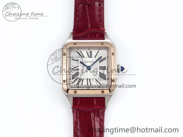 Santos Dumont 27.5mm SS RG AF 1:1 Best Edition Silver Dial on Red Croco Strap A157