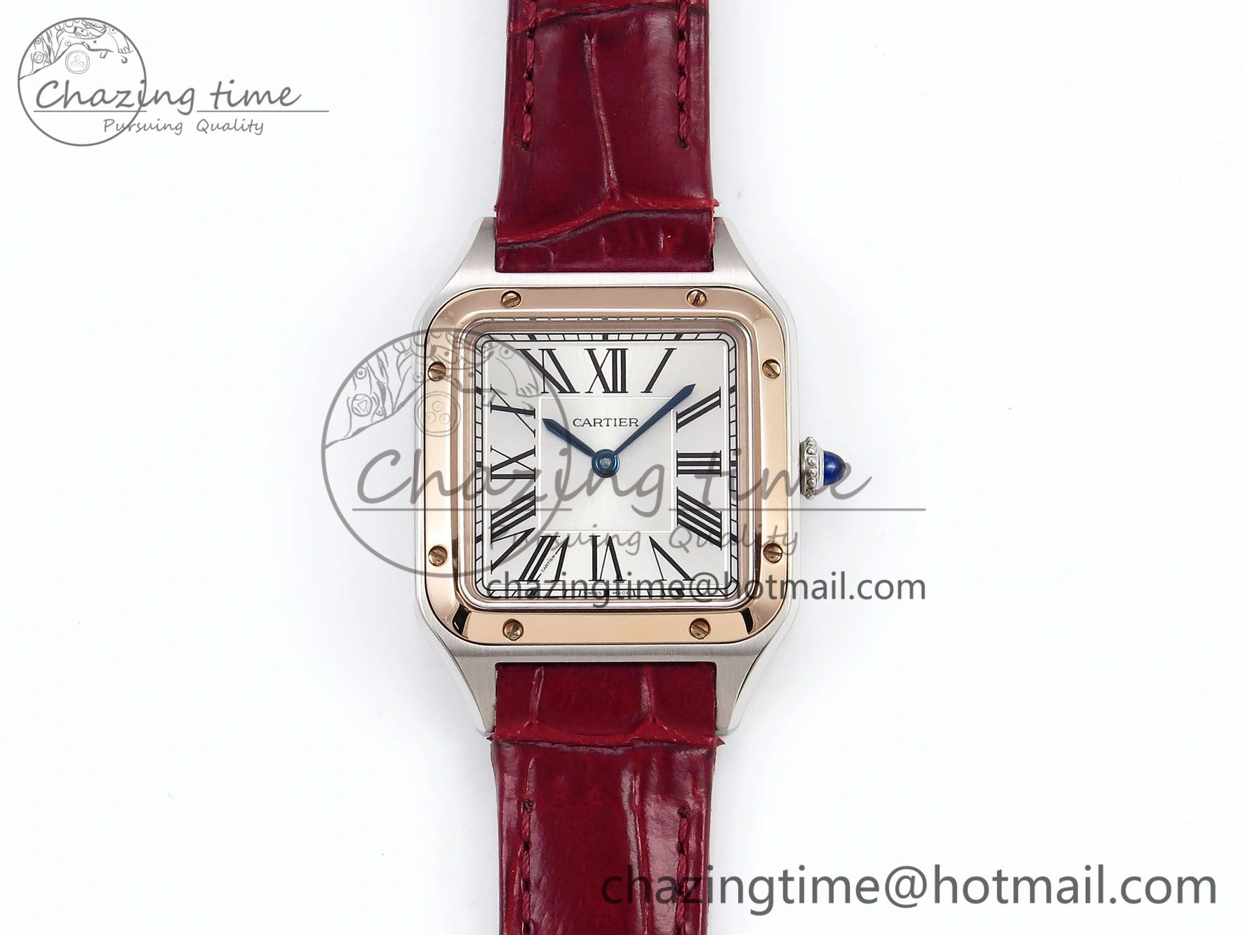 Santos Dumont 27.5mm SS RG AF 1:1 Best Edition Silver Dial on Red Croco Strap A157