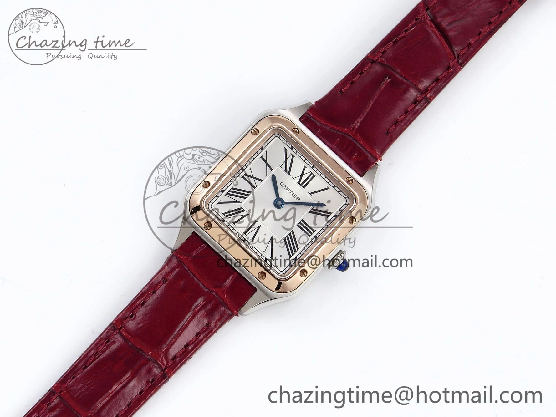 Santos Dumont 27.5mm SS RG AF 1:1 Best Edition Silver Dial on Red Croco Strap A157