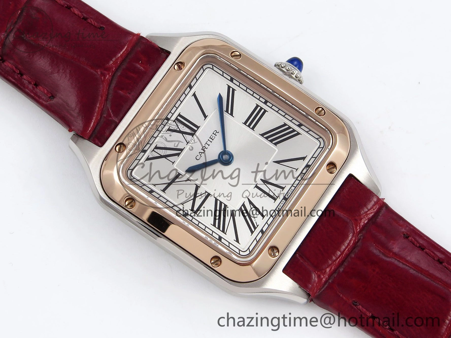 Santos Dumont 27.5mm SS RG AF 1:1 Best Edition Silver Dial on Red Croco Strap A157
