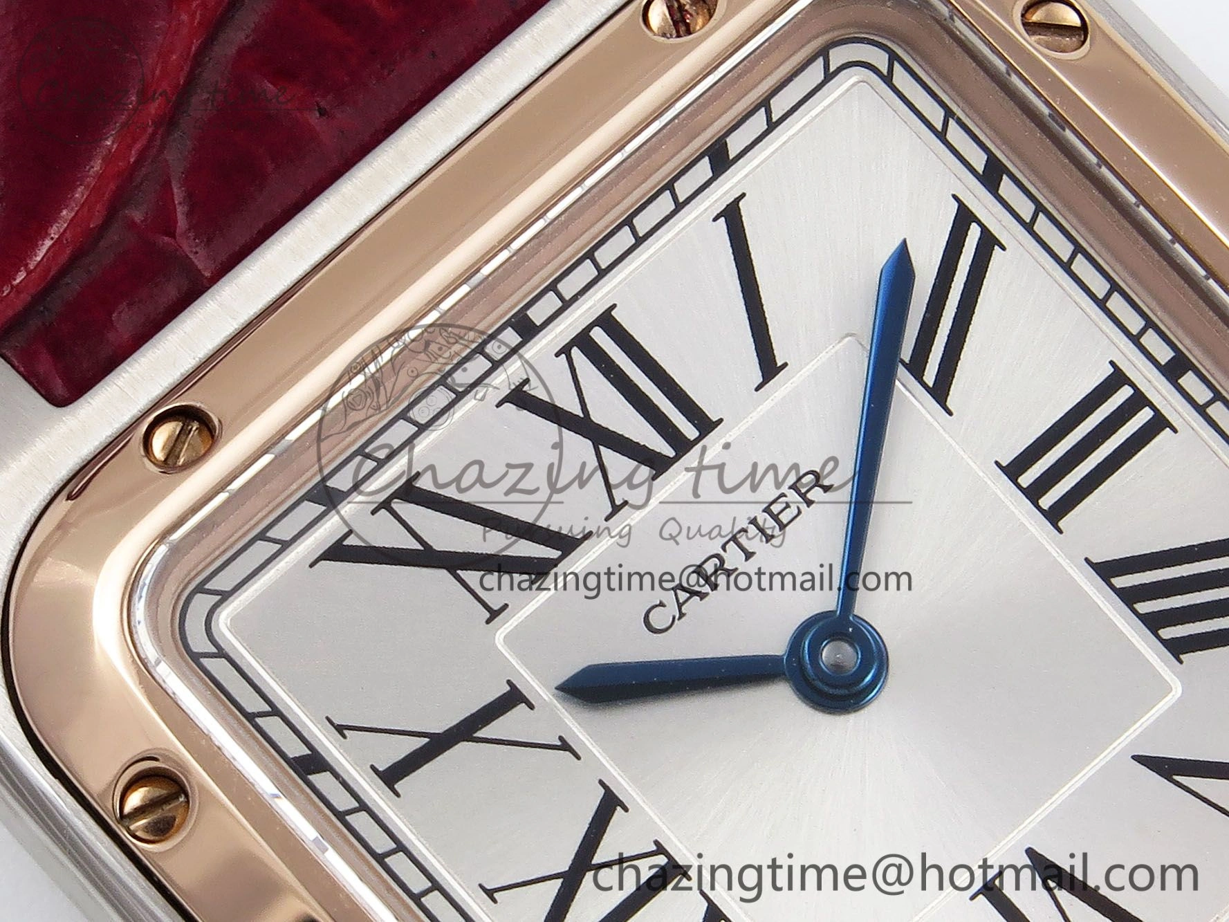 Santos Dumont 27.5mm SS RG AF 1:1 Best Edition Silver Dial on Red Croco Strap A157