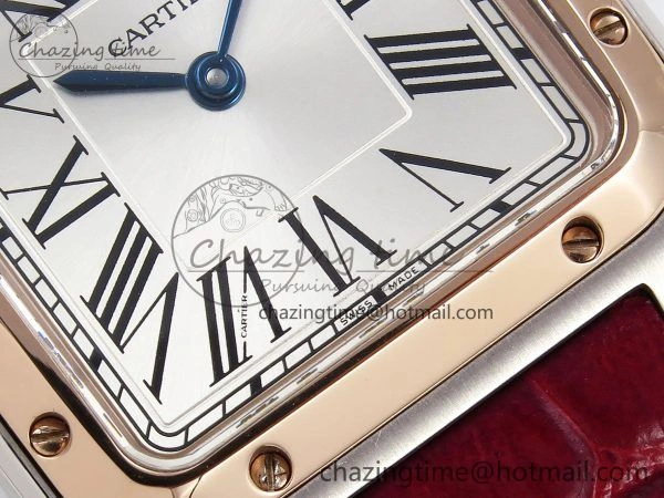 Santos Dumont 27.5mm SS RG AF 1:1 Best Edition Silver Dial on Red Croco Strap A157