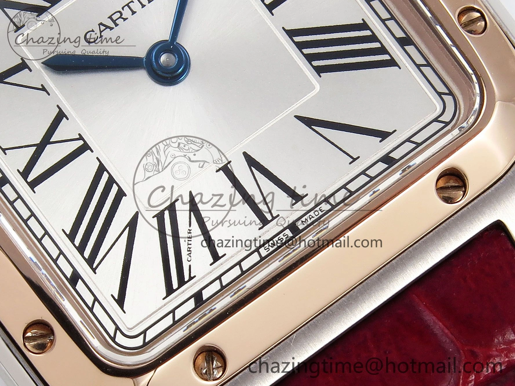 Santos Dumont 27.5mm SS RG AF 1:1 Best Edition Silver Dial on Red Croco Strap A157