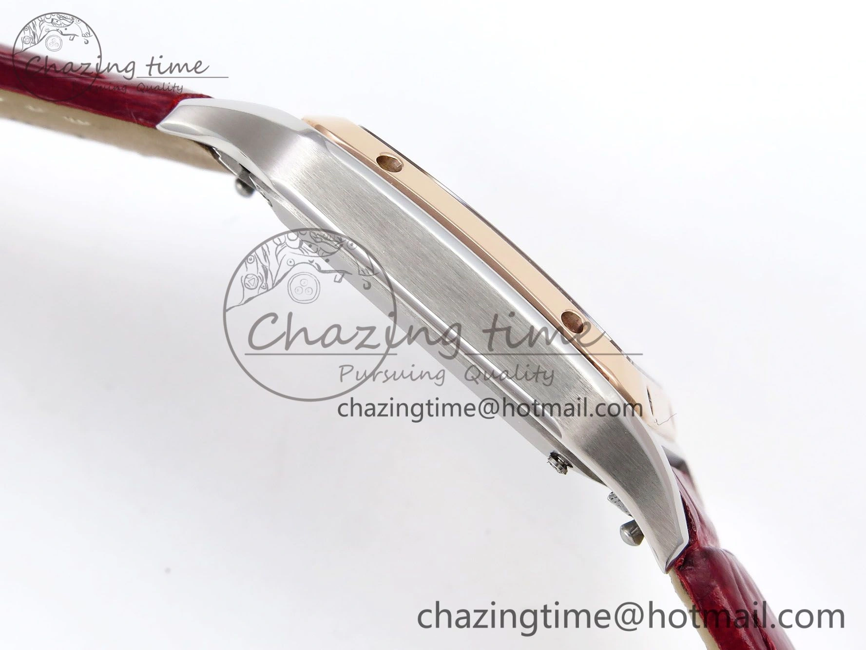 Santos Dumont 27.5mm SS RG AF 1:1 Best Edition Silver Dial on Red Croco Strap A157