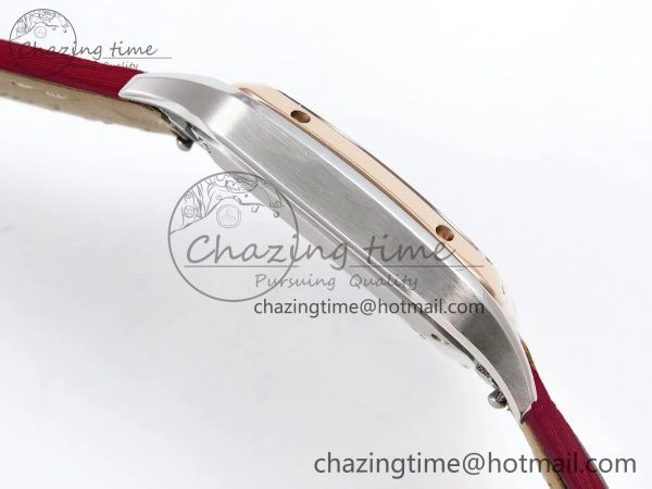Santos Dumont 27.5mm SS RG AF 1:1 Best Edition Silver Dial on Red Fabric Strap A157