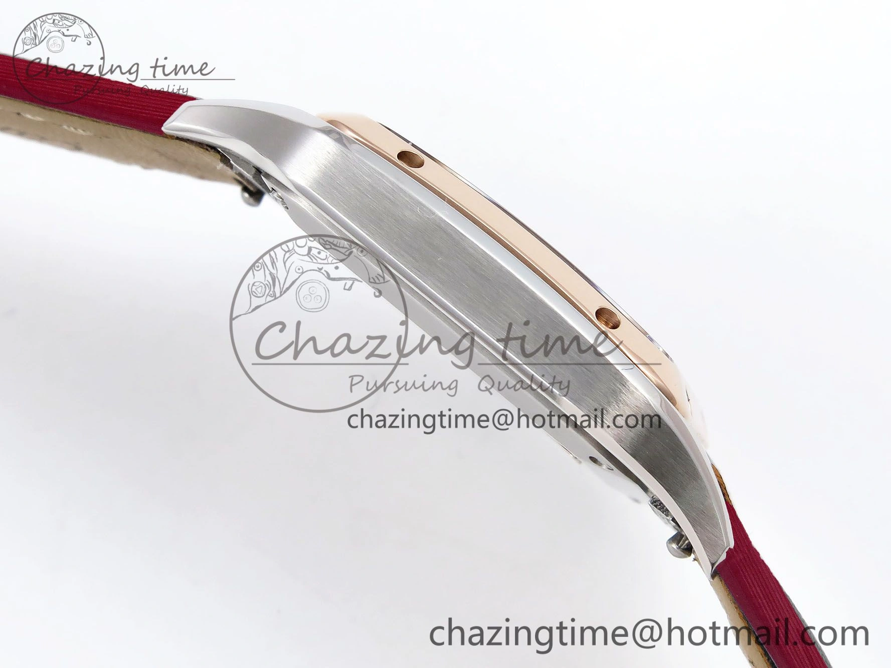 Santos Dumont 27.5mm SS RG AF 1:1 Best Edition Silver Dial on Red Fabric Strap A157