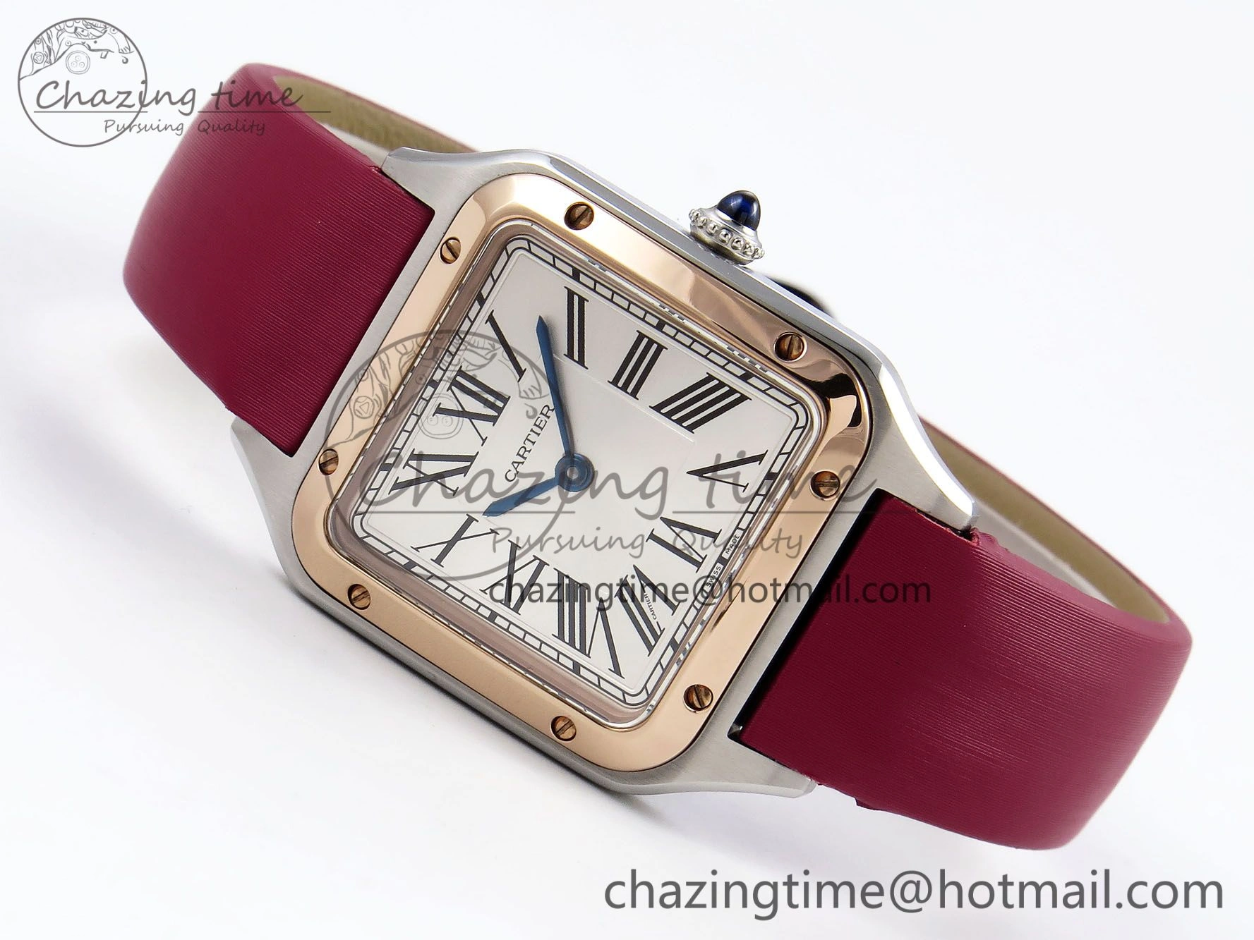 Santos Dumont 27.5mm SS RG AF 1:1 Best Edition Silver Dial on Red Fabric Strap A157