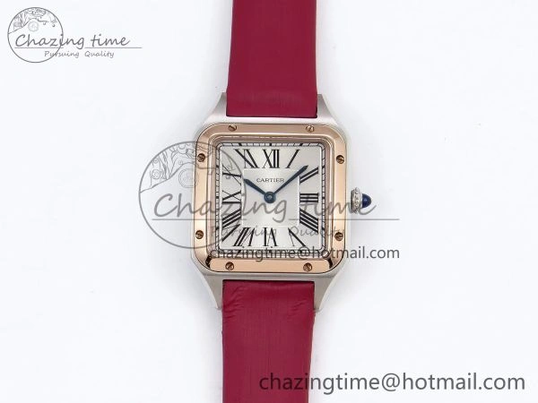 Santos Dumont 27.5mm SS RG AF 1:1 Best Edition Silver Dial on Red Fabric Strap A157
