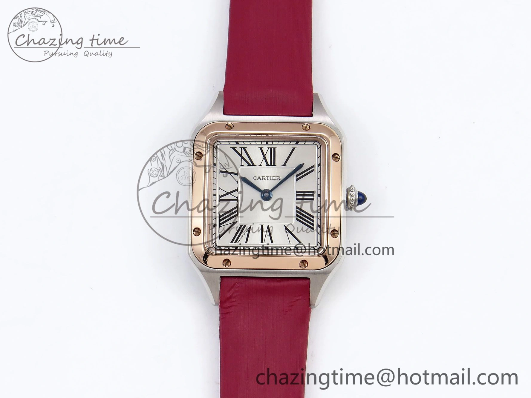Santos Dumont 27.5mm SS RG AF 1:1 Best Edition Silver Dial on Red Fabric Strap A157