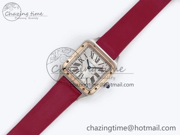 Santos Dumont 27.5mm SS RG AF 1:1 Best Edition Silver Dial on Red Fabric Strap A157