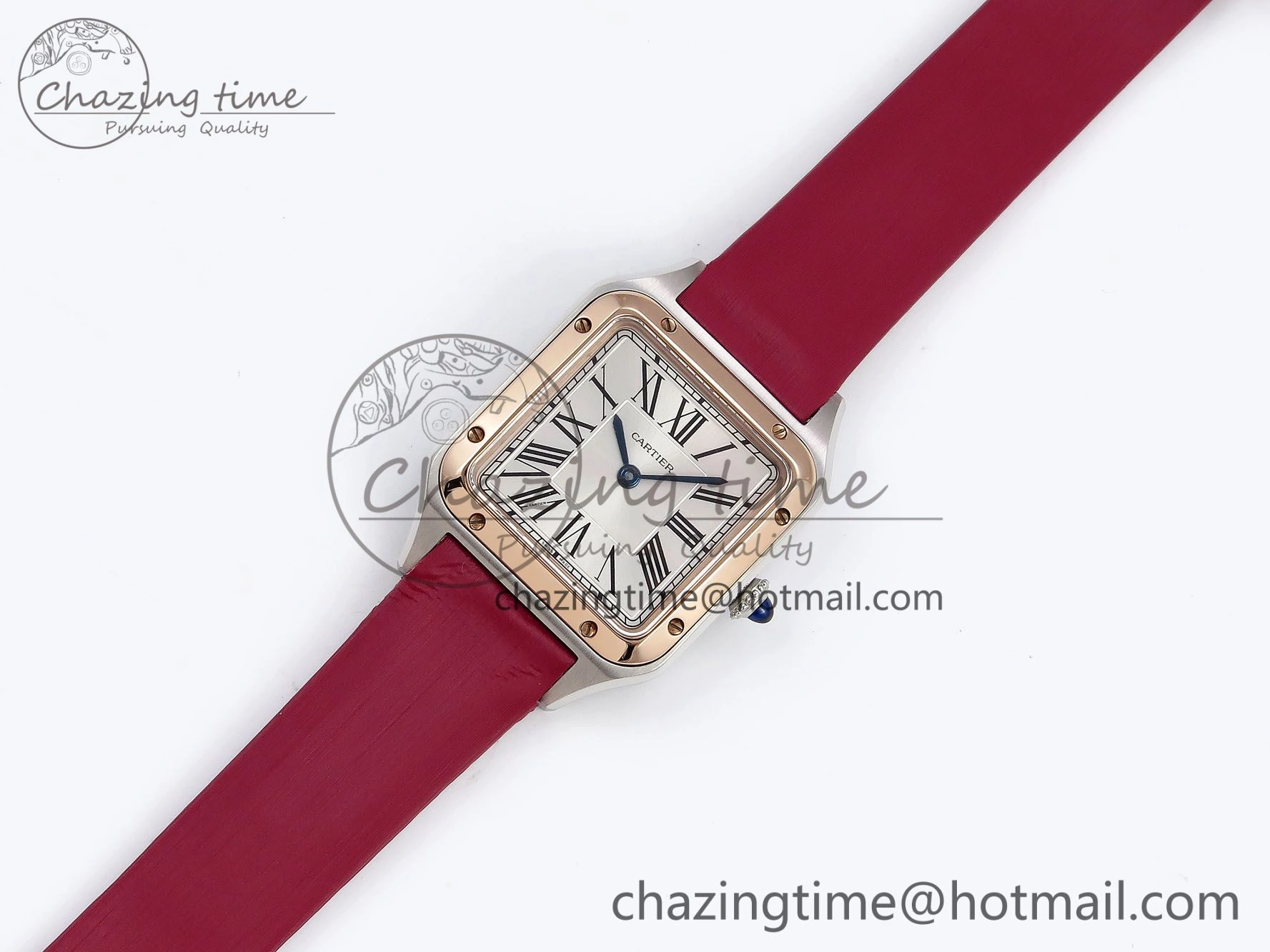 Santos Dumont 27.5mm SS RG AF 1:1 Best Edition Silver Dial on Red Fabric Strap A157