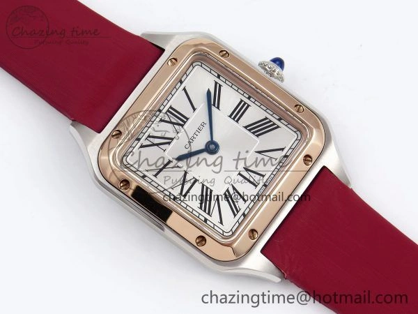 Santos Dumont 27.5mm SS RG AF 1:1 Best Edition Silver Dial on Red Fabric Strap A157