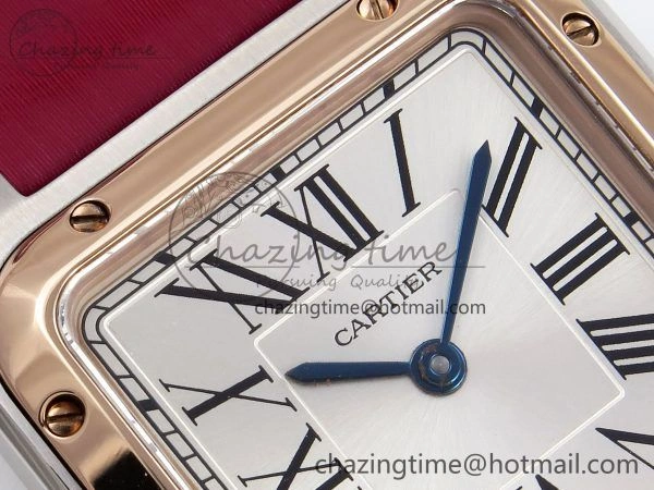 Santos Dumont 27.5mm SS RG AF 1:1 Best Edition Silver Dial on Red Fabric Strap A157