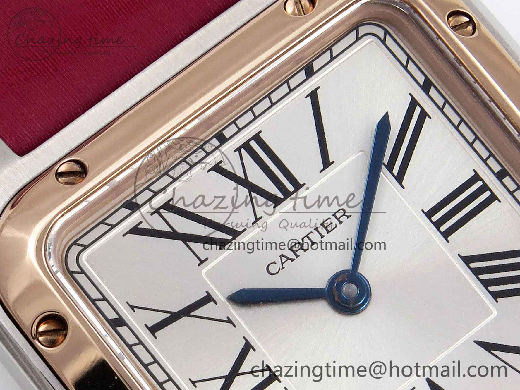 Santos Dumont 27.5mm SS RG AF 1:1 Best Edition Silver Dial on Red Fabric Strap A157