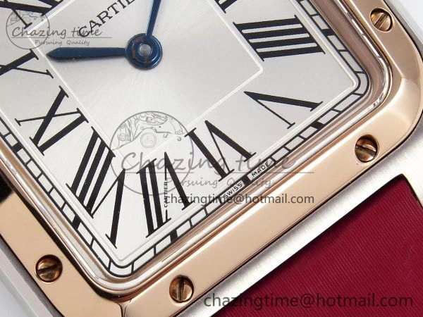Santos Dumont 27.5mm SS RG AF 1:1 Best Edition Silver Dial on Red Fabric Strap A157