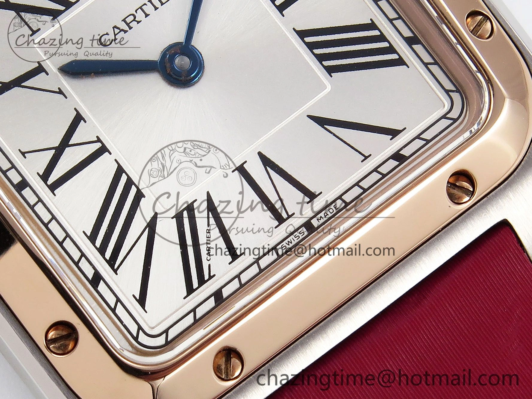 Santos Dumont 27.5mm SS RG AF 1:1 Best Edition Silver Dial on Red Fabric Strap A157
