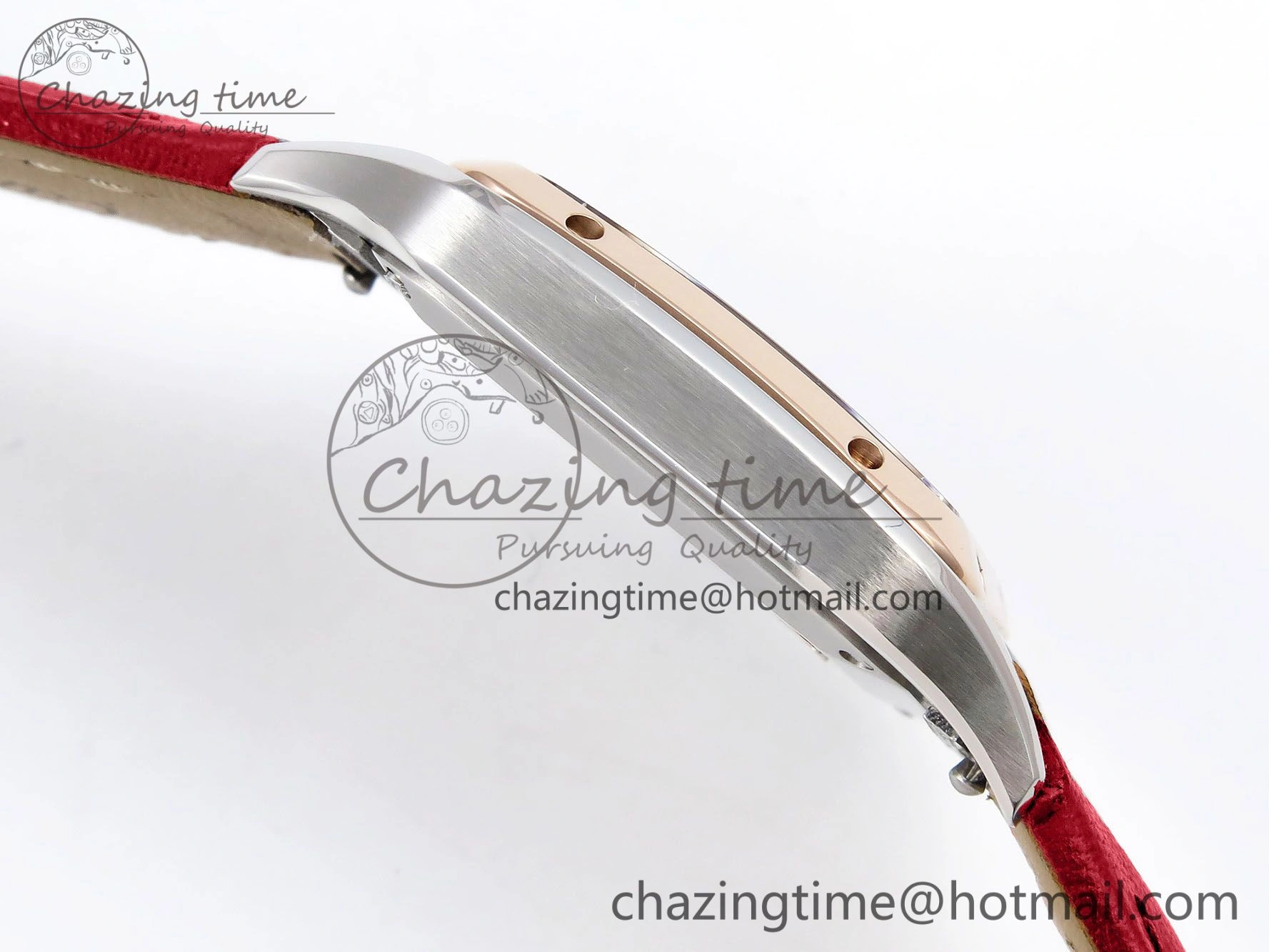 Santos Dumont 27.5mm SS RG AF 1:1 Best Edition Silver Dial on Red Leather Strap A157