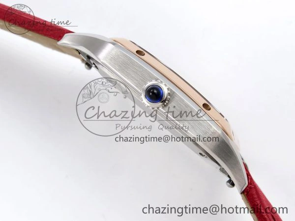 Santos Dumont 27.5mm SS RG AF 1:1 Best Edition Silver Dial on Red Leather Strap A157